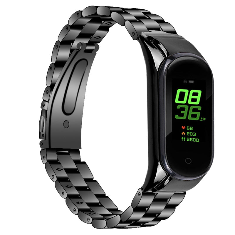 For Xiaomi Mi Band 7 Stainless Steel Three-bead Wrist Strap Replacement Watch Band with Foldable Buckle For Xiaomi Mi Band 7 Stainless Steel Three-bead Wrist Strap Replacement Watch Band with Foldable Buckle